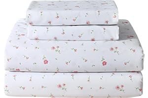Softan Pink Floral Twin Size Sheet Set, 3 Pieces Single Bed Sheets for Girls, Cozy Microfiber Fitted Sheet with 15" Deep Pockets & Non-Slip Straps, Pink Flower Sheets & Pillowcase Set