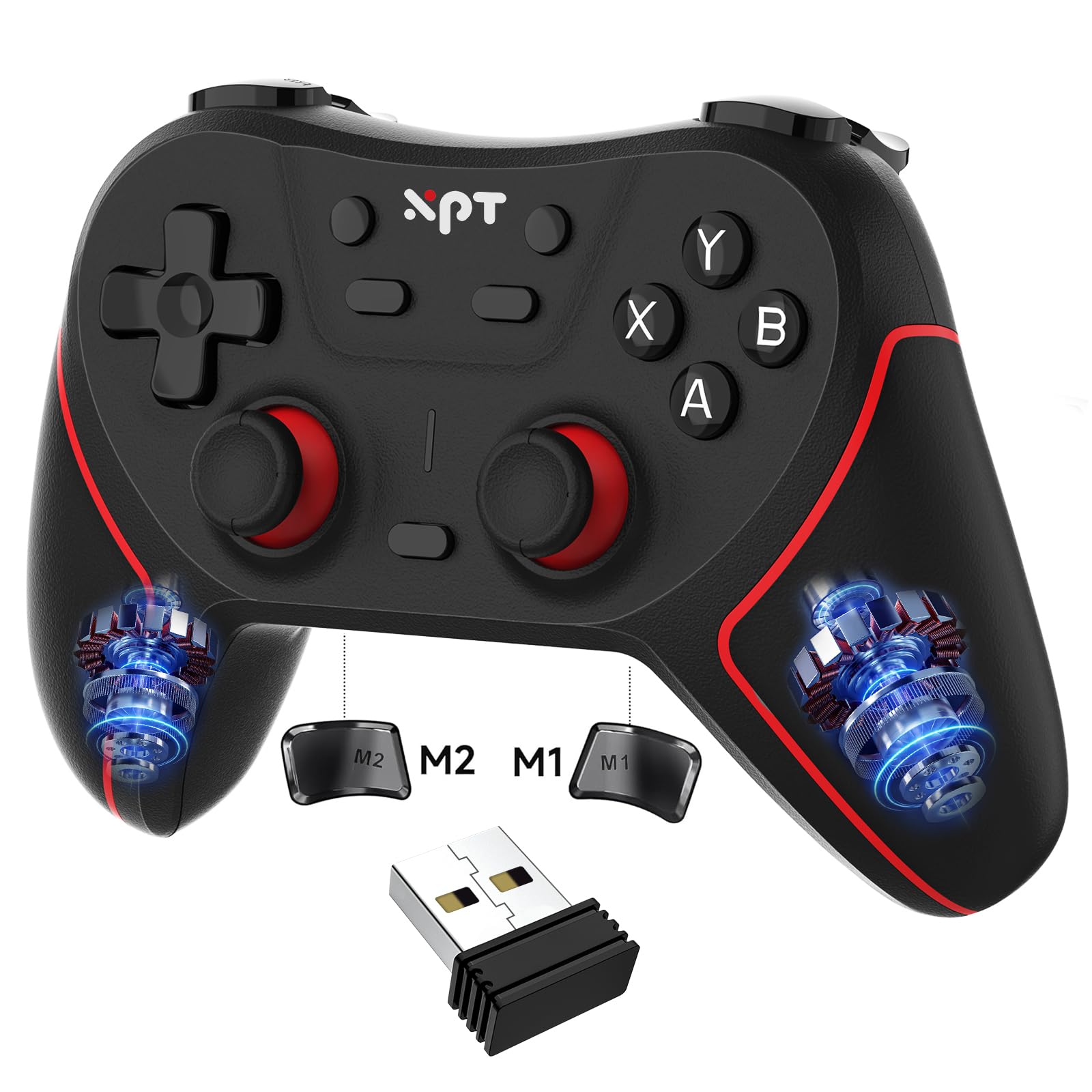 XPT PC Gaming Controller with Bluetooth/2.4G Wireless, Bluetooth Gamepad Game Controller for PC Windows/ Switch2/Switch1/PS4/PS3,Macro Programmable, Adjustable Turbo & Dual Vibration (black)