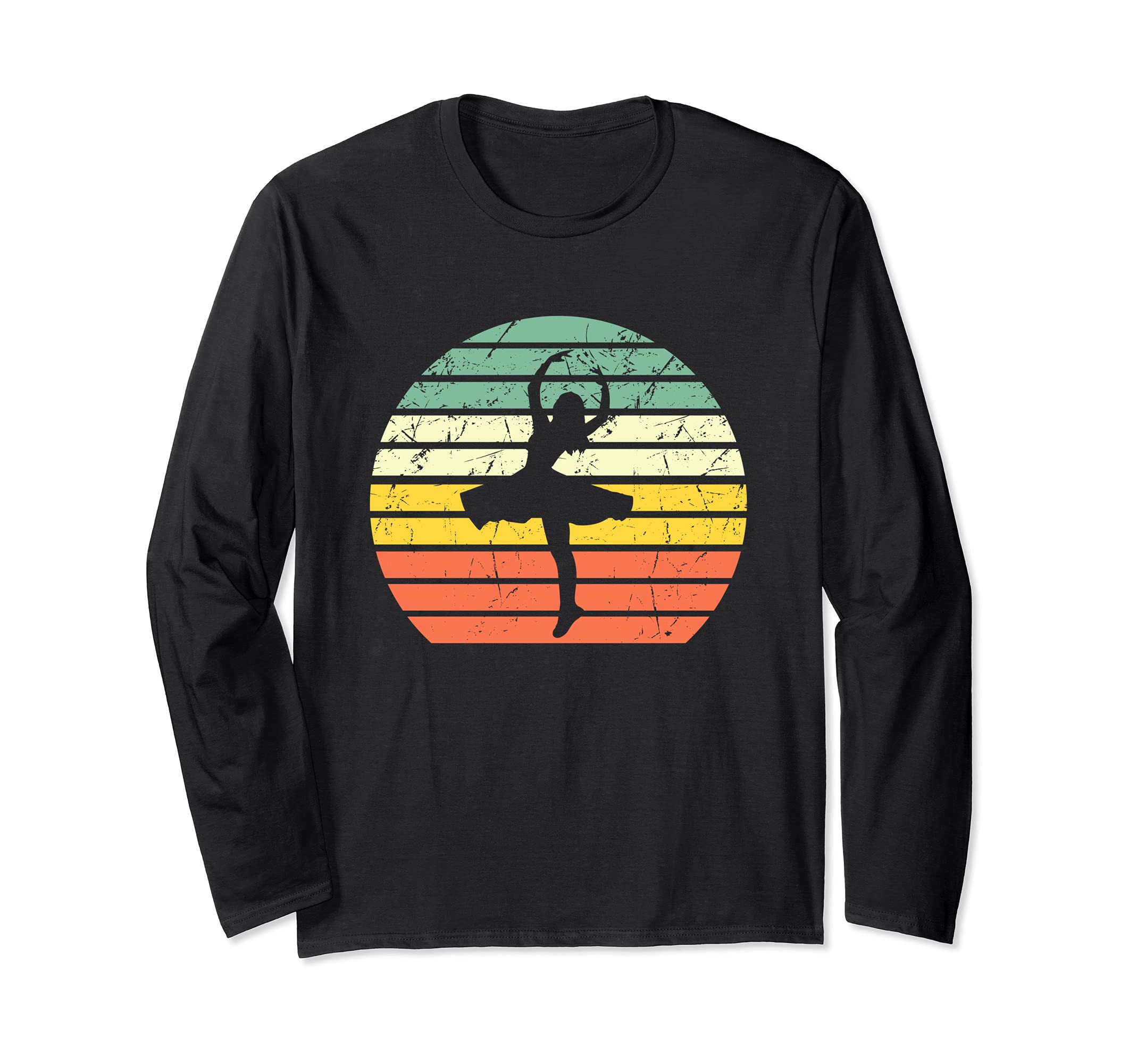 Ballerina Dancing Ballet Releve Position Vintage Sunset Long Sleeve T-Shirt