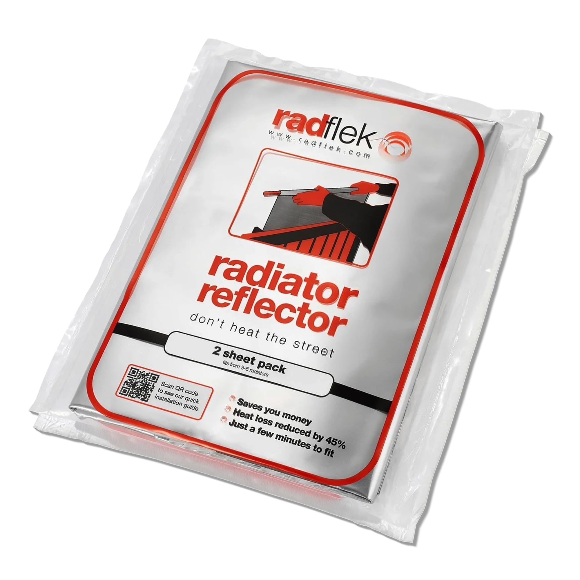 Radflek Radiator Reflector Panels - Heat Reflective Radiator Foil Sheet - Contains 3 Energy Saving Radflek Radiator Reflectors - Easy Install with Manual and Clips Included - Fits Up to 6 Radiators
