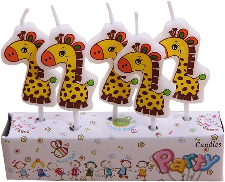 Fayear Cartoon Birthday Party Cake Candle for kids Funny Time Party Birthday Decoration 5PCS/Box (Giraffe)