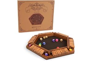 WOOD CITY Shut The Box Game Wooden for 2-6 Players, Close The Box Math Game for Kids Adults with 16 Dice, 6 Way Tabletop Quic