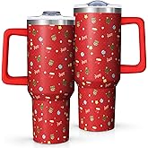 Geliao Lianglo 40oz Christmas Themed Tumbler with Handle and Straw,Red Holiday Insulated Mug, Gifts for Christmas Thanksgiving