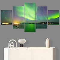 SIGNWIN 5 Panel Canvas Wall Art Astronomy & Space Contemporary Cosmic Dramatic Green Group Photography Realism Ultra for Home Decorations Ready to Hang - 60