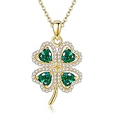 AXOMY Four Leaf Clover Necklace 925 Sterling Silver Green Shamrock Pendant Necklace Clover Jewelry For Women