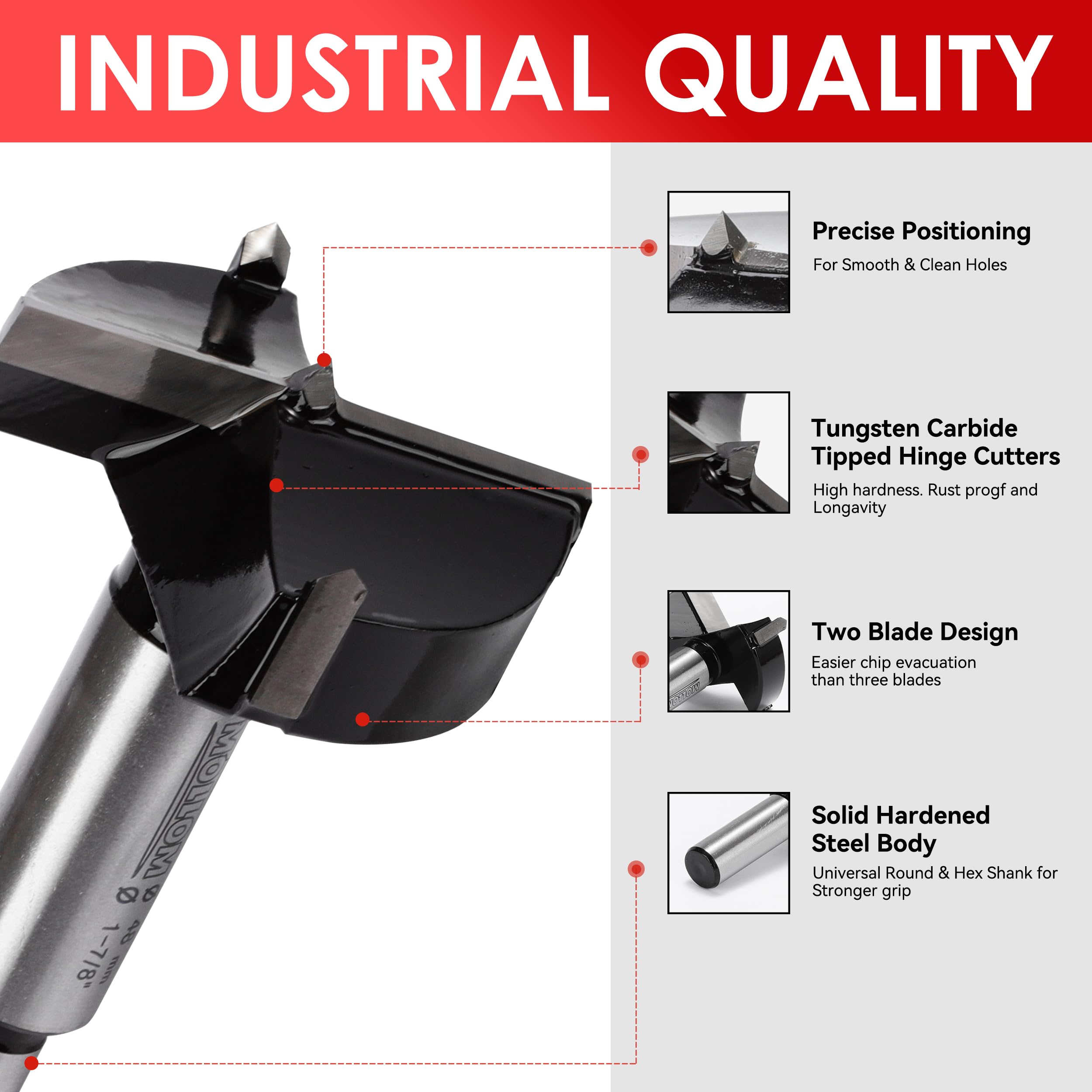 Mollom 2" (51mm) Forstner Drill Bit for Precise