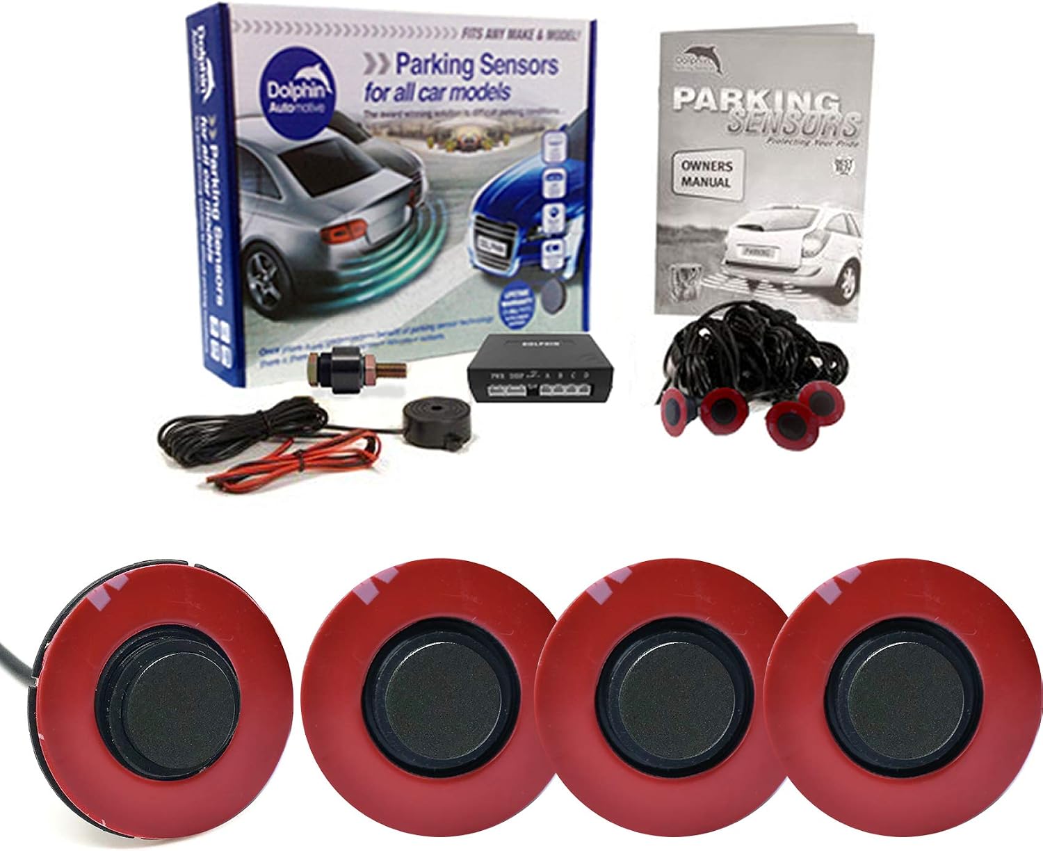 Dolphin Automotive DFM400 Reverse Parking Sensors Flush Mount OEM Style 4 Ultrasonic Radar Sensor Kit Audio Alert System - Iron Grey