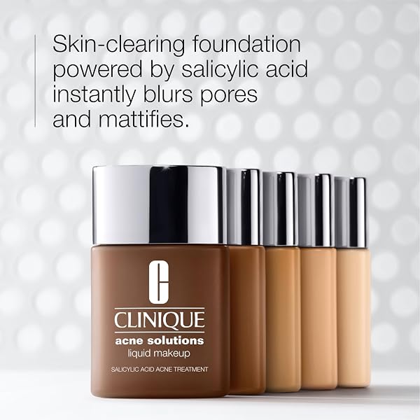 CLINIQUE ACNE SOLUTIONS LIQUID FOUNDATION MAKEUP WITH SALICYLIC ACID FOR DRY COMBINATION TO OILY SKIN TYPES | MEDIUM COVERAGE, NATURAL MATTE FINISH, CASHEW, 1.0 FL OZ