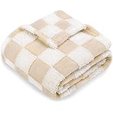 HOMRITAR Baby Blanket for Unisex Soft Cozy Reversible Checkerboard Toddler Blankets, Fluffy Fuzzy Plush Lightweight Bed Blanket with Chessboard Grid Design 350GSM Khaki 30 x 40 Inch