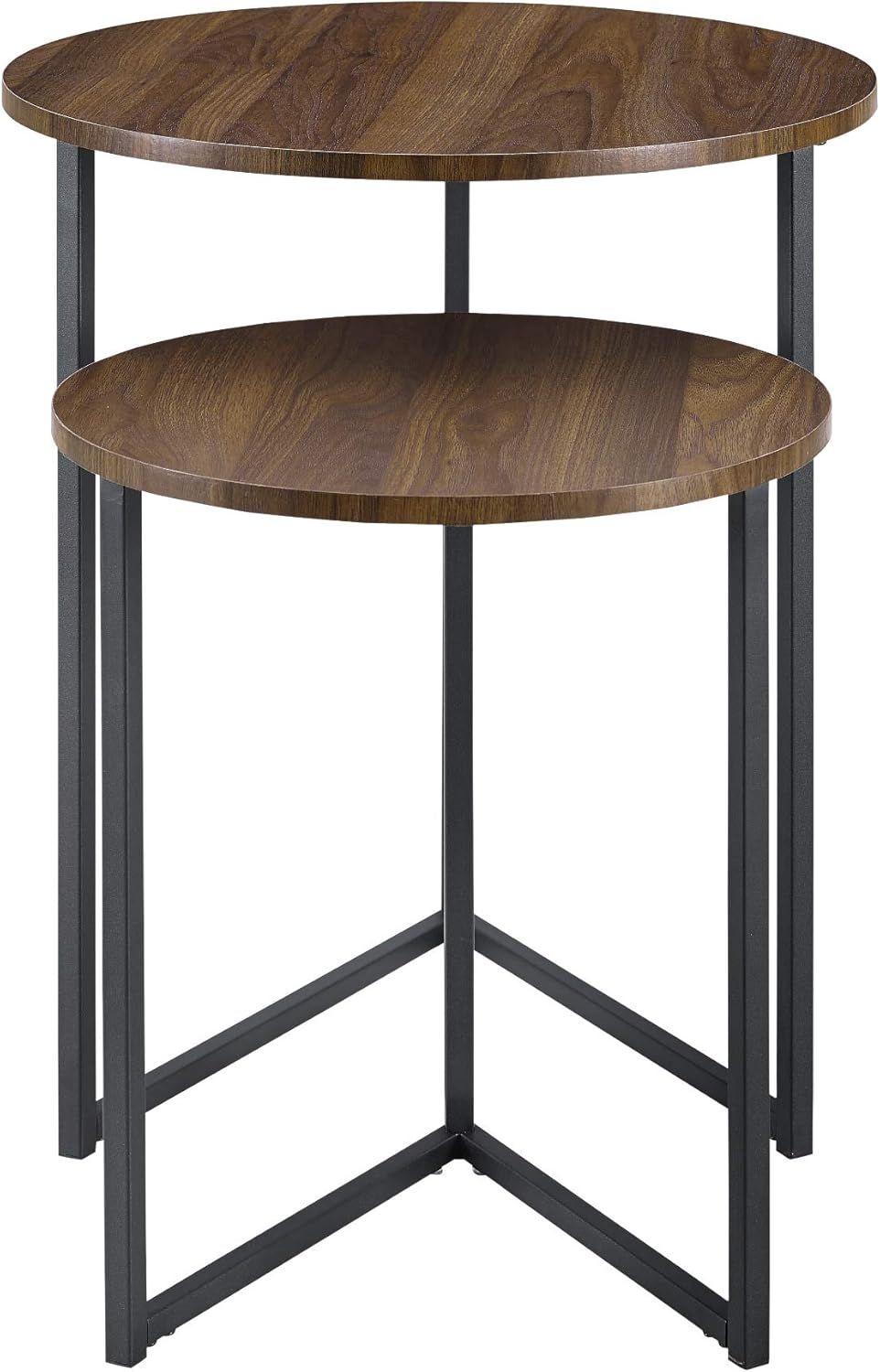 Walker Edison Furniture Company Modern Round Metal Base Nesting Set Side Accent Living Room Storage Small End Table, Set of 2, Walnut Brown: Furniture & Decor