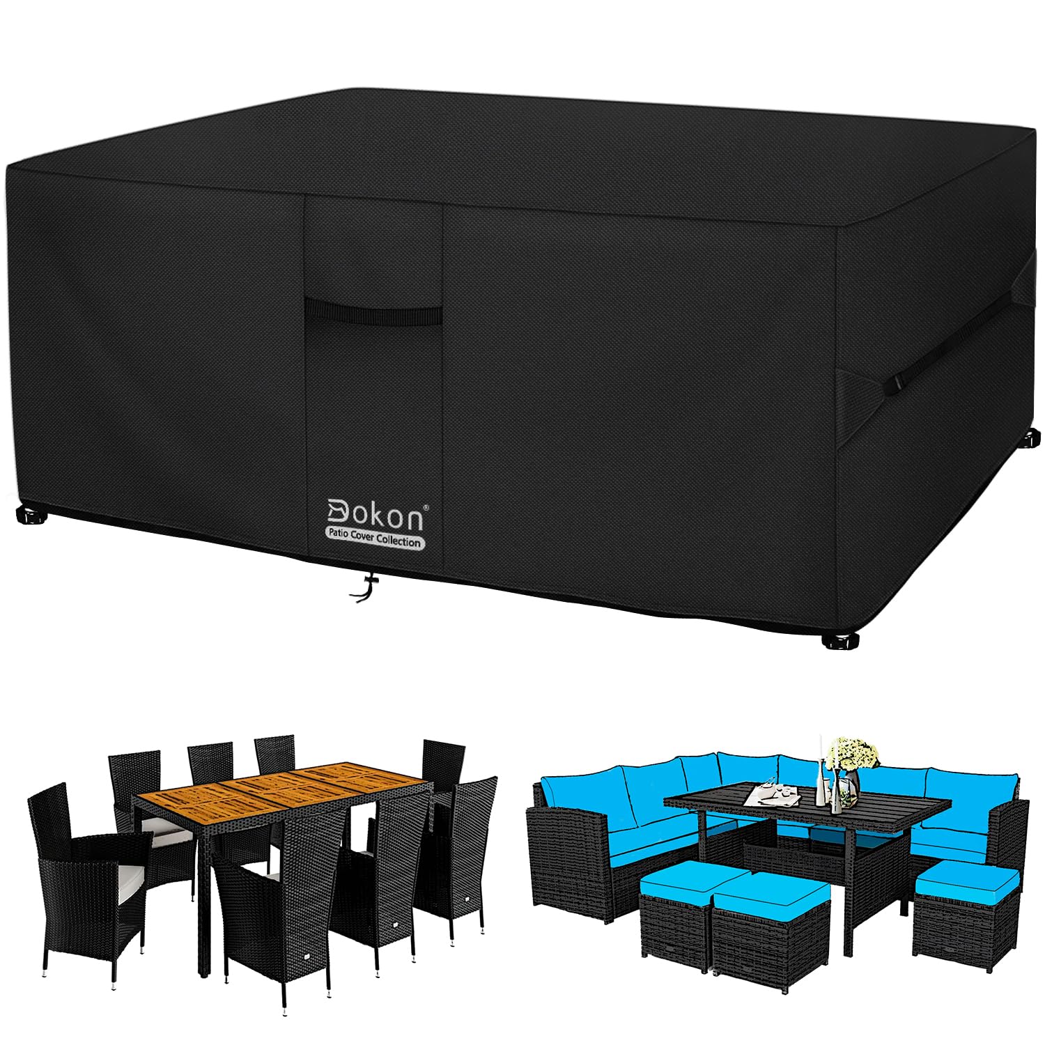 Dokon Garden Furniture Covers Waterproof Upgrade 420D Oxford Fabric Cube Patio Set Cover Weatherproof Winter Outdoor Table and Chair Cover with Air Vents, Multi-size (200x200x90cm)