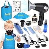 Barber Shop Pretend Play Toy, Kids Hair Salon Toys, Kids Shaving Kit for Boys Ages 3+ with Blow Dryer, Electric Shaver Toys, Tool Bag and Stylist Shave Barber Accessories for Role Play (Black)