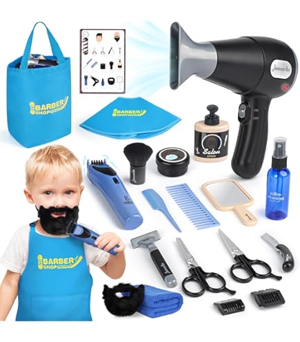YATOSEEN Juego De Peluquería Infantil Con Secador De Pelo Con Sonido, Tijeras Y Accesorios - Set De 16 Piezas Para Niñas De 3 A 8 Años