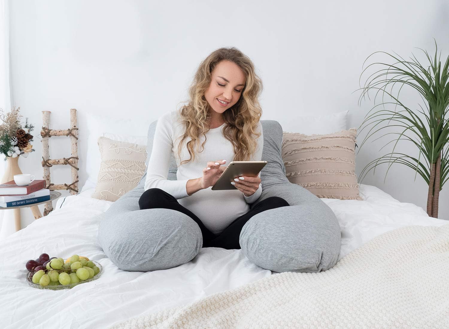 AngQi Pregnancy Pillow with Jersey Cover, U Shaped Full Body Pillow for Pregnant Women and Sleeping, Gray: Home & Kitchen