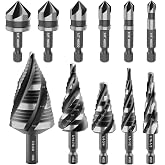 5 Pcs Four Spiral Flute Step Drill Bit Set &amp; 6 Pcs Countersink Drill Bits | 11 Pcs Nitriding HSS Drill Bits for Metal, Aluminum, Wood, Plastic, Storage Case,1/4" +3/8"Shank