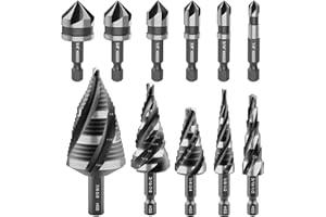 CLEVEROOL 5 Pcs Four Spiral Flute Step Drill Bit Set & 6 Pcs Countersink Drill Bits with Tool Box, Nitriding HSS Drill Bits for Metal, Aluminum, Wood, Plastic