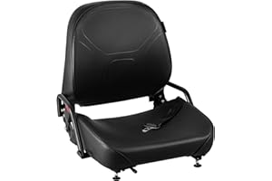 Universal Forklift Seat with Retractable Safety Belt, Curved Back, Fits Komatsu, Tractor, Excavator, Skid Steer, Dozer and Mo