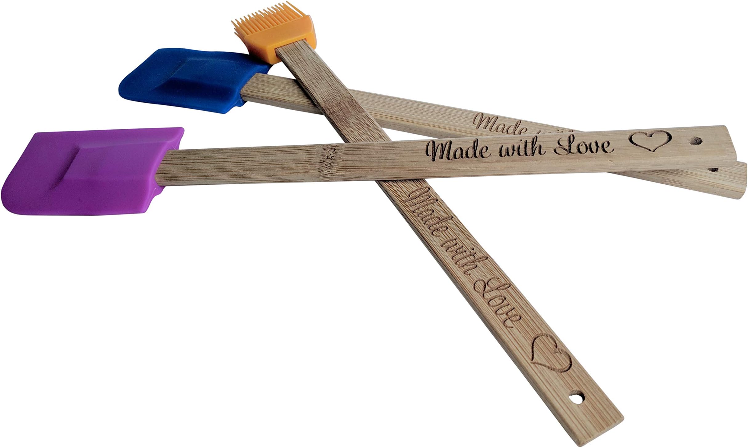 Made with Love Colorful Silicone Spatula Set Personalized Blue 2 spatulas + 1 basting brush