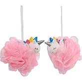 Uonlytech Unicorn Bath Loofah Sponge Mesh Pouf Unicorn Shaped Scrubber Baby Bathtub Shower Loofah Sponge Bath Mesh Balls for Girls Adults