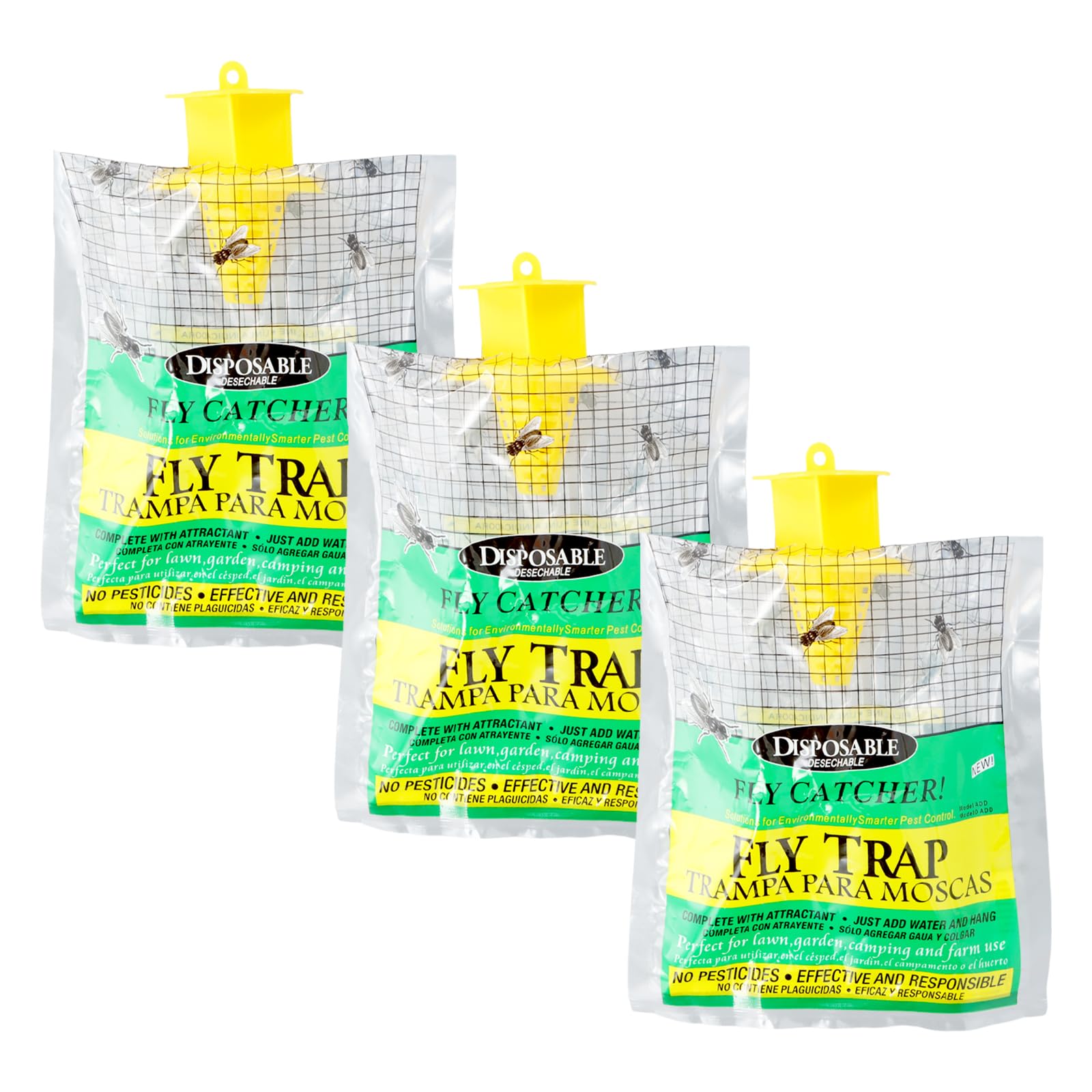 Fly Traps Outdoor, 3 Pack Fly Catcher Bags, Hanging Fly & Mosquito Trap, Disposable Multi Use Ranch Fly Trap, Fly Killer Non-Toxic Trap Catches Flies for Outdoor Garden, Farm, Horse Barn