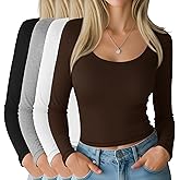 Oakgarden 4 Pack Women's Long Sleeve Crop Tops, Tight Going Out Tees Scoop Neck Solid Slim Shirts Fall Basic Y2k Tees