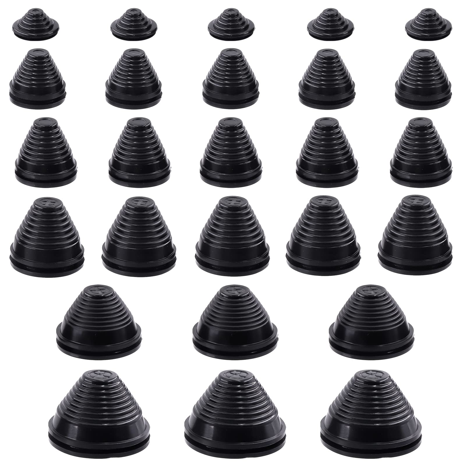Swpeet 26Pcs 6 Sizes 25/30/35/40/50/60mm Tower Shaped Rubber Grommet Assortment Kit, Drill Hole Firewall Hole Hole Plug Drill Hole Grommets Synthetic Wire Protection for Auto Car Wire Cable Wire