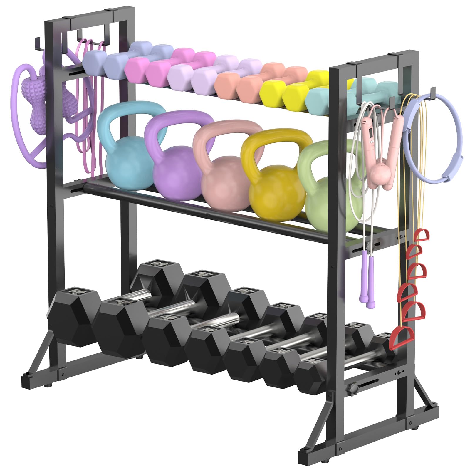 Photo 1 of 3-Tier Adjustable Dumbbell Rack Stand - Heavy-Duty Carbon Steel Weight Storage Organizer for Home Gym, Easy Assembly, 450 lb Capacity for Dumbbells & Kettlebells(dumbbell rack stand only)