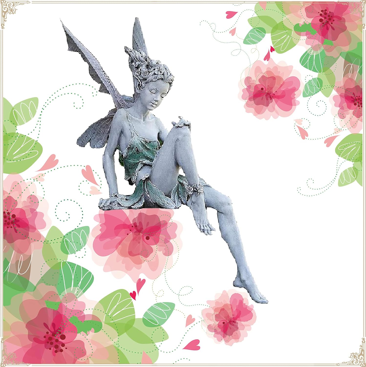 Sitting Fairy Statue for Garden Tudor Sitting Fairy Statue Beautiful Tudor and Turek Sitting Fairy Statue Garden Ornament Resin Craft for Landscaping Garden Yard Decoration (A)