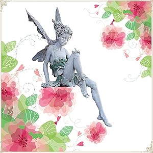 Sitting Fairy Statue for Garden Tudor Sitting Fairy Statue Beautiful Tudor and Turek Sitting Fairy Statue Garden Ornament Resin Craft for Landscaping Garden Yard Decoration (A)