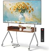 Rolling TV Stand with Power Outlet &amp; Wooden Shelf,Stainless Steel Mobile TV Carts for 32-75 Inch TVs up to 110 lbs,Height Adjustable Portable TV Stand with Wheels for Home Office,Max VESA 600x400mm