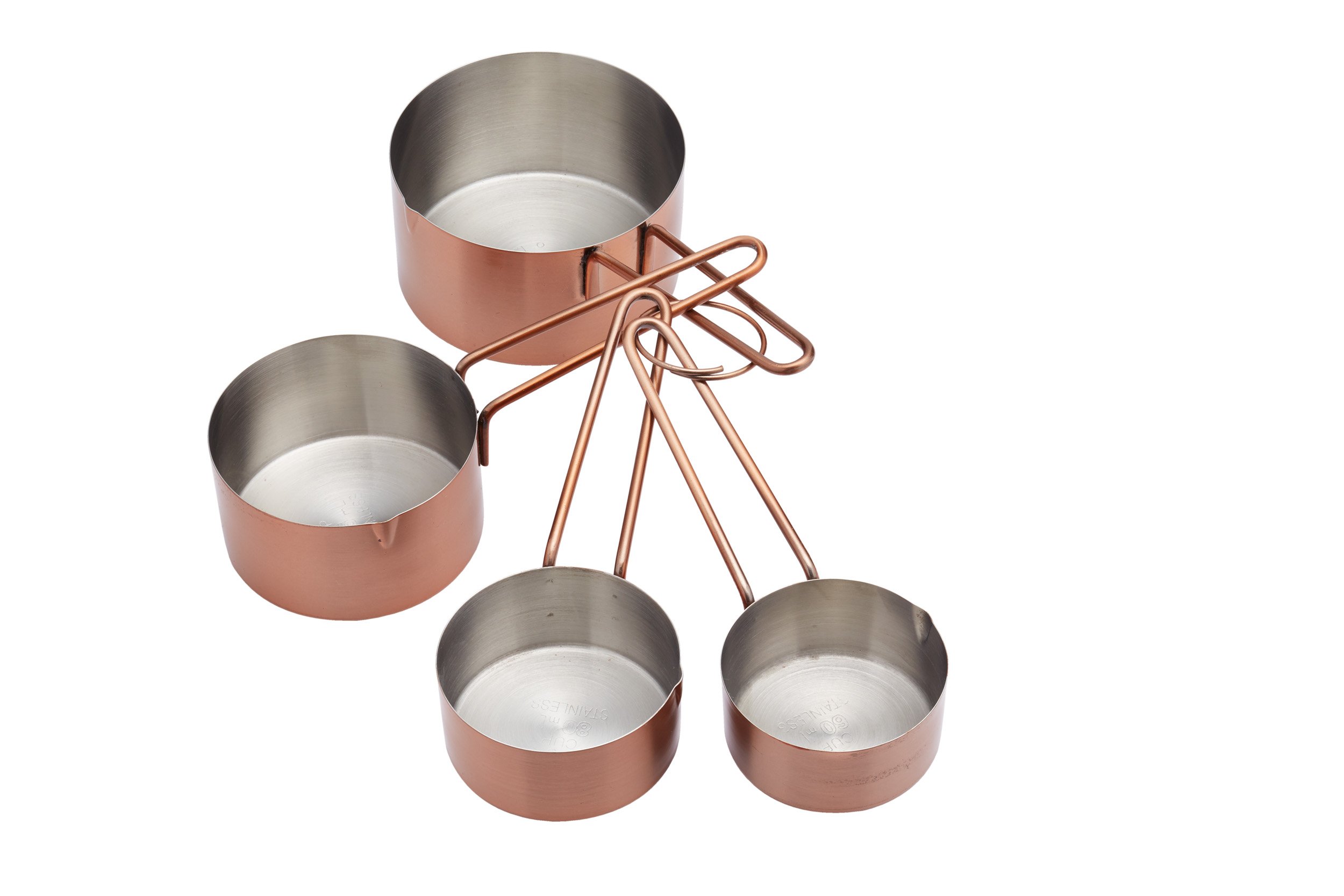 MasterClass Measuring Cups, Copper Effect Measuring Cups for Baking, Stainless Steel, Set of 4, Tagged, Silver/Brown