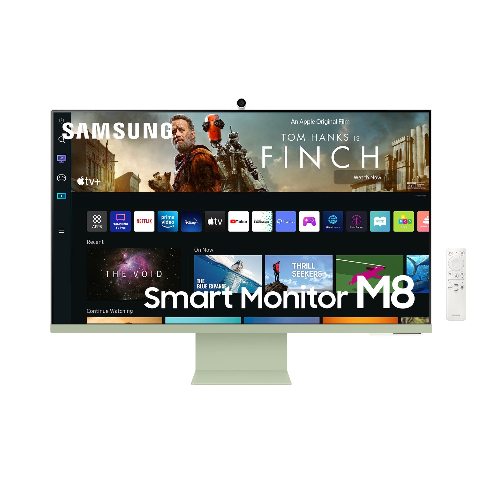 Samsung M8 Smart Monitor S32BM80GUU 32 Inch VA Panel Screen with Speakers 4K UHD Resolution 60Hz Refresh Rate 3-Sided Almost Frameless Design Includes Remote Control and Webcam - Green