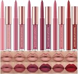 HQDA 12Pcs Liquid Lipstick Lipliner Set Nude Matte Long Lasting Waterproof