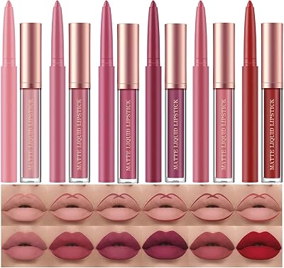HQDA 12Pcs Liquid Lipstick Lipliner Set Nude Matte Long Lasting Waterproof