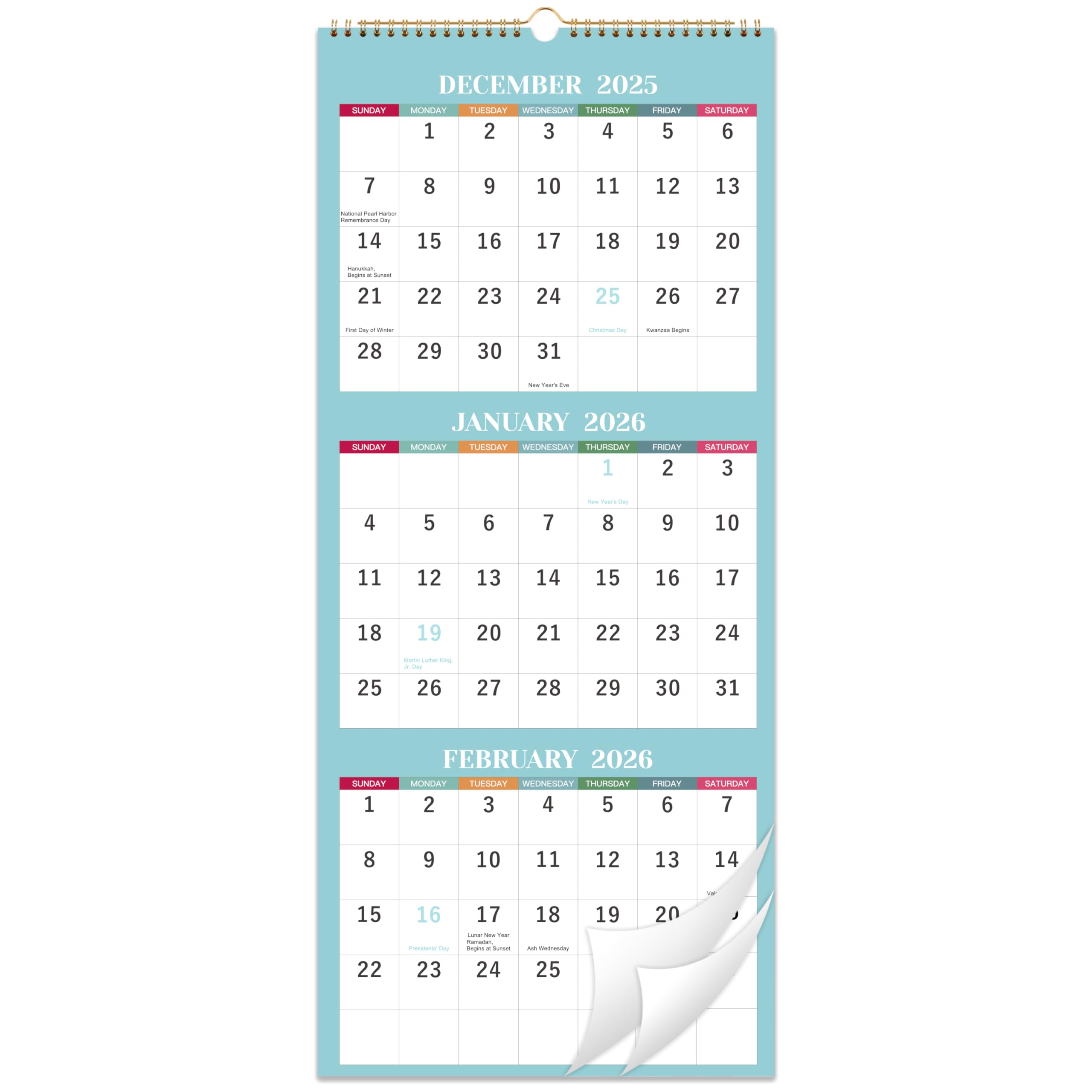 Photo 1 of 2026 Wall Calendar - 3 Month Wall Calendar 2026, Jan 2026 - Dec 2026, 11.25" x 26", 3 Month Calendar 2026, 3 Month Vertical Calendar with Thick Paper - Morandi