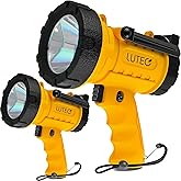 LUTEC 2 Pack Rechargeable Spotlight Flashlight 90,000 Lux Super Bright, IP67 Waterproof Rechargeable Spotlights Handheld with 4 Modes Search Light with Foldable Stand and Red Light Filter (Orange)