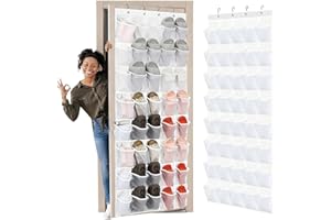 Over the Door Shoe Organizer - with Hooks 40-Pocket Mesh Holder,Over the Door Shoe Rack Organization | for Bedroom Living Roo