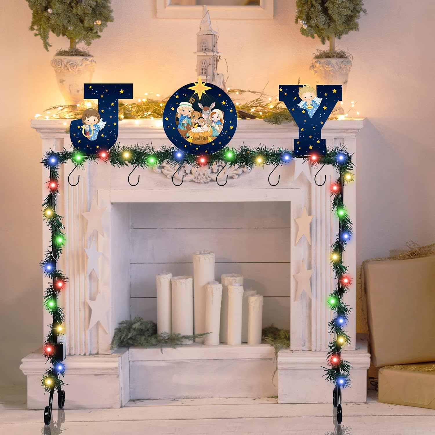 Stockings & Holders - Treela Christmas Stocking Holder Stand for Floor, Metal Christmas Stocking Hanger Stand with Hooks, Holiday Stocking Rack Gift for Merry Christmas Decorations (Joy Nativity)