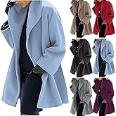 Trench Coat Women Loose Single Breasted Shawl Collar Wool Coat Fall Open Front Long Sleeve Pea Coats with Pockets