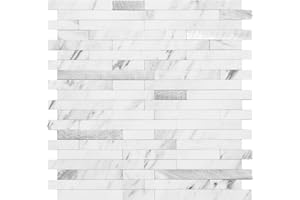 DICOFUN 1 Sheet Peel and Stick Backsplash Tile, Faux White Marble Look PVC Mixed Metal Stick on Backsplash Tiles for Kitchen