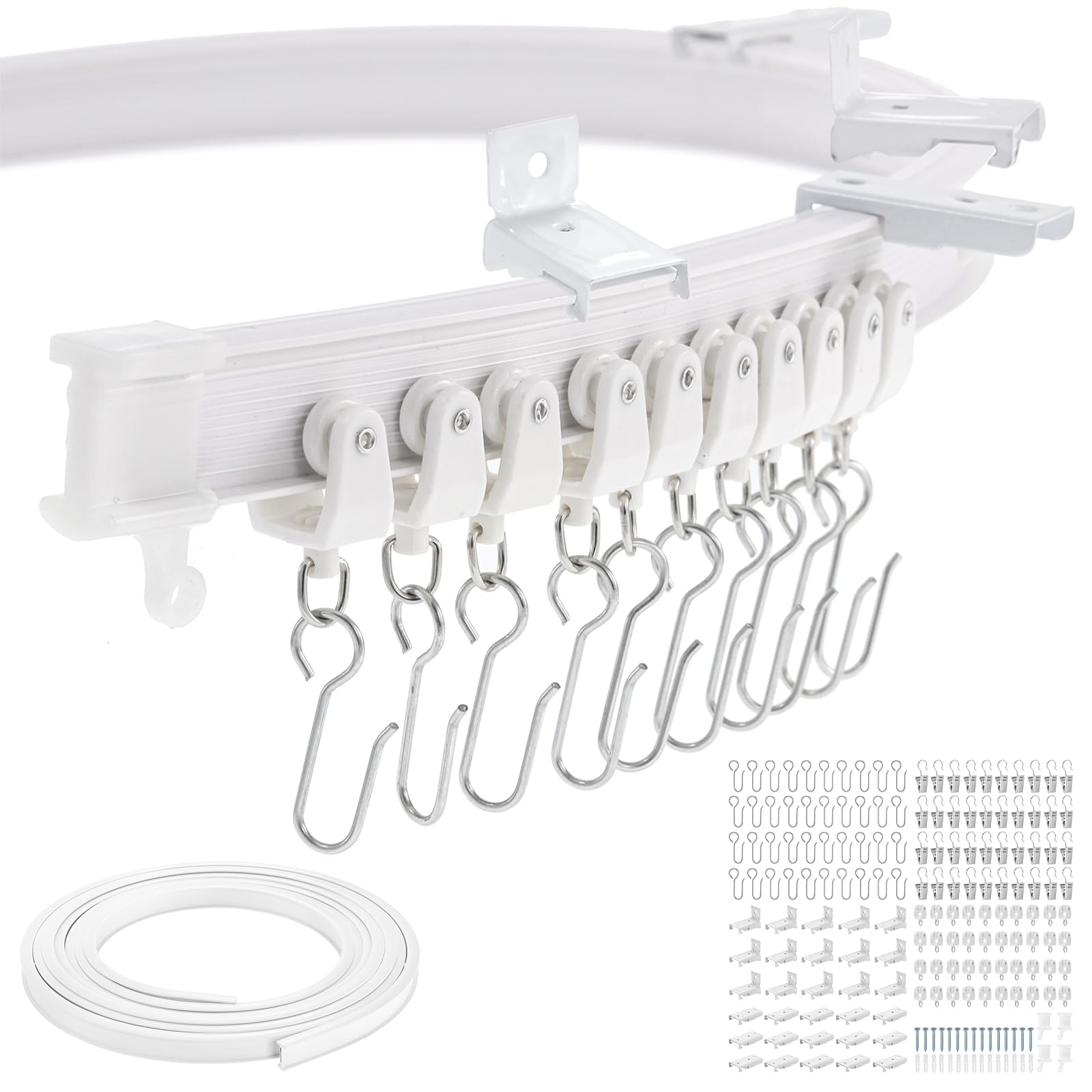 Dyna-Living 16.4ft/5M Flexible Bendable Ceiling Curtain Track, Curved Ceiling Mount, Room Divider, RV, L/U Shape Bay Windows