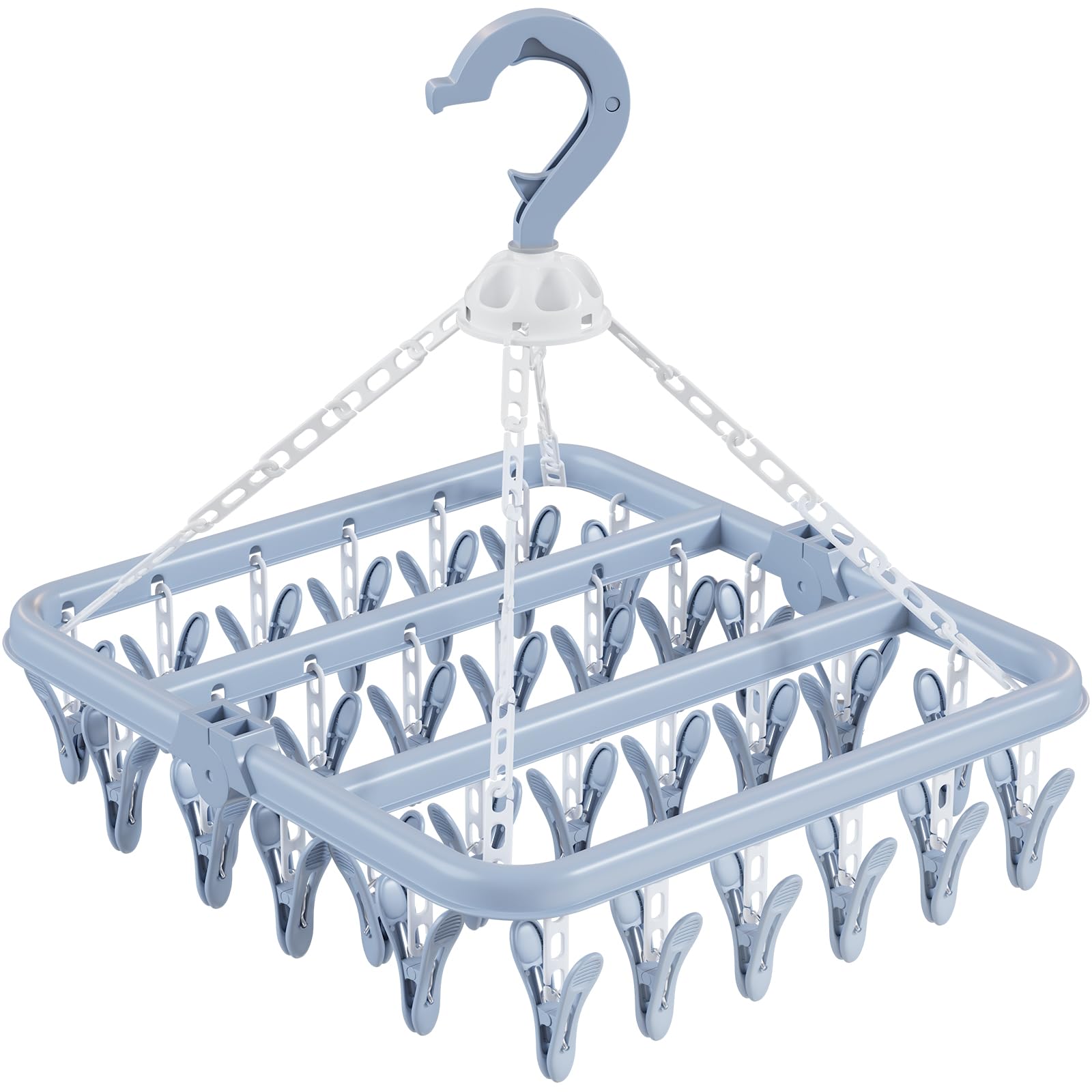 Photo 1 of Aolloa Clothes Drying Rack with 32 Clothespins, Bule Foldable Hanging Drying Racks, 360° Rotatable Hook for Drying Towels Bras Baby Clothes Gloves Plastic, Clothes Drying Foldable-Bule