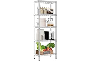 M MZG MZG 450 lbs Storage Shelves 5 Tier Shelving Units for Storage, Corrosion Resistant Wire Shelving Unit for Kitchen, 5-Layer Protection, for Home Basement Office, Chrome 11.8" D x 21.7" W x 58.3" H
