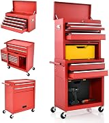 TANGZON Lockable Rolling Tool Cabinet with Middle Compartment Red view 1