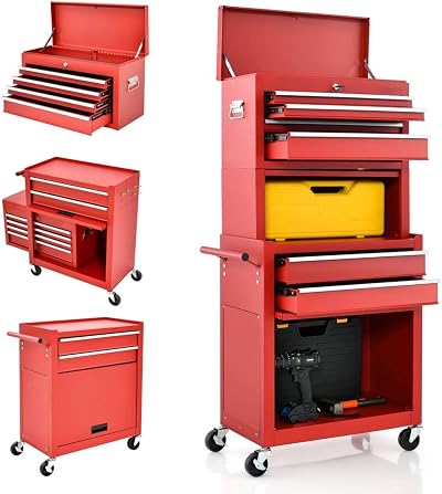 TANGZON Lockable Rolling Tool Cabinet with Middle Compartment Red