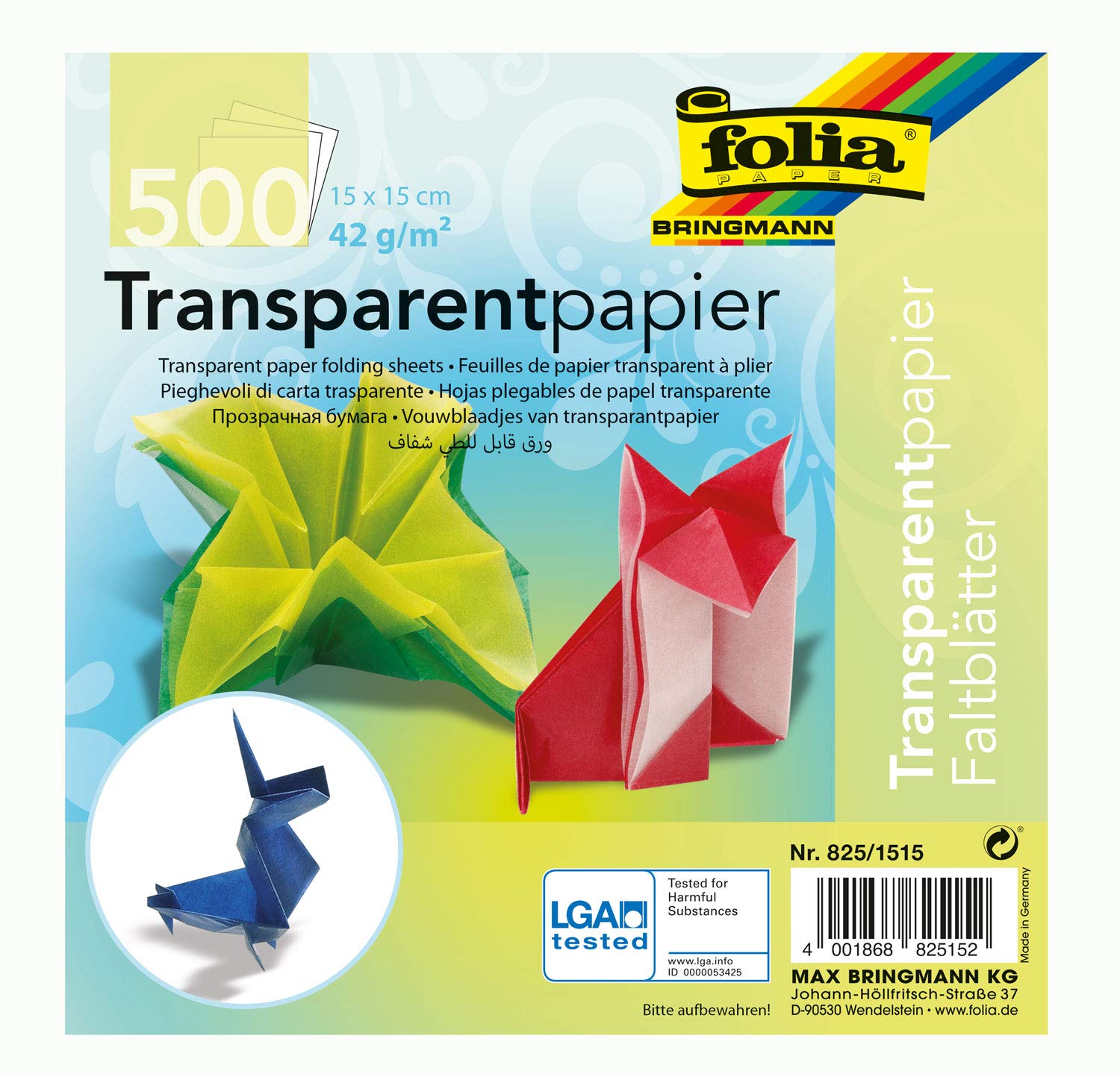 Global Art Folia Transparent Origami Paper 6-inch x 6-inch 500 kg-