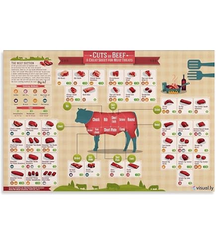 Poster Tela 'Angus Beef Cuts' – Guida Macellaio Per Tagli Di Carne Bovina, Stampa Artistica Per Cucina E Ristorante, 20x30 Cm Non Incorniciato
