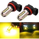 PHINLION H11 H16 LED Fog Light Bulb, 3000K Amber Yellow, 2 Pack | 3000 Lumens Super Bright, H8 Fog Bulb, for Car DRL or Fog Lamps, 3030 27-SMD, Non-Polarity