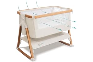 Tutti Bambini CoZee® Air Baby Bassinet & Bedside Sleeper - Rocking Bassinet for Baby, Fast-Folding with Travel Bag, Deluxe Airflow Mattress & 6 Mattress Heights, 0-6 Months (Walnut & Ecru)