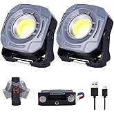 KunHe 2 Pack 4000mAh 840 Lumens Magnetic Rechargeable Work Light Stepless Dimming Magnetic car Light Mechanic 32 Hours Long Runtime Magnetic Shop Light 330° Rotatable Portable Lamp with Hook